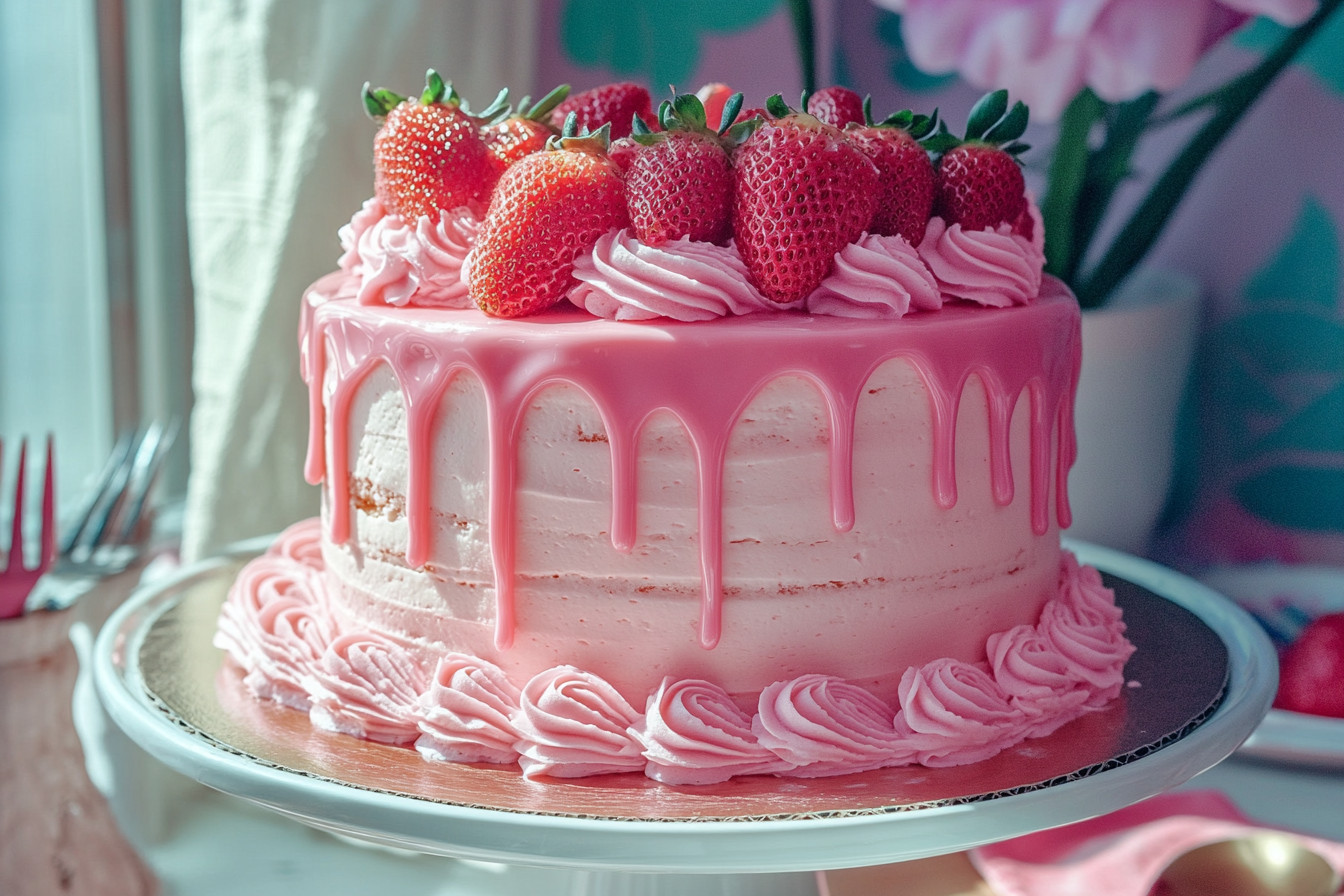 Barbie Pink Strawberry Cake with Strawberry Cream Cheese Icing