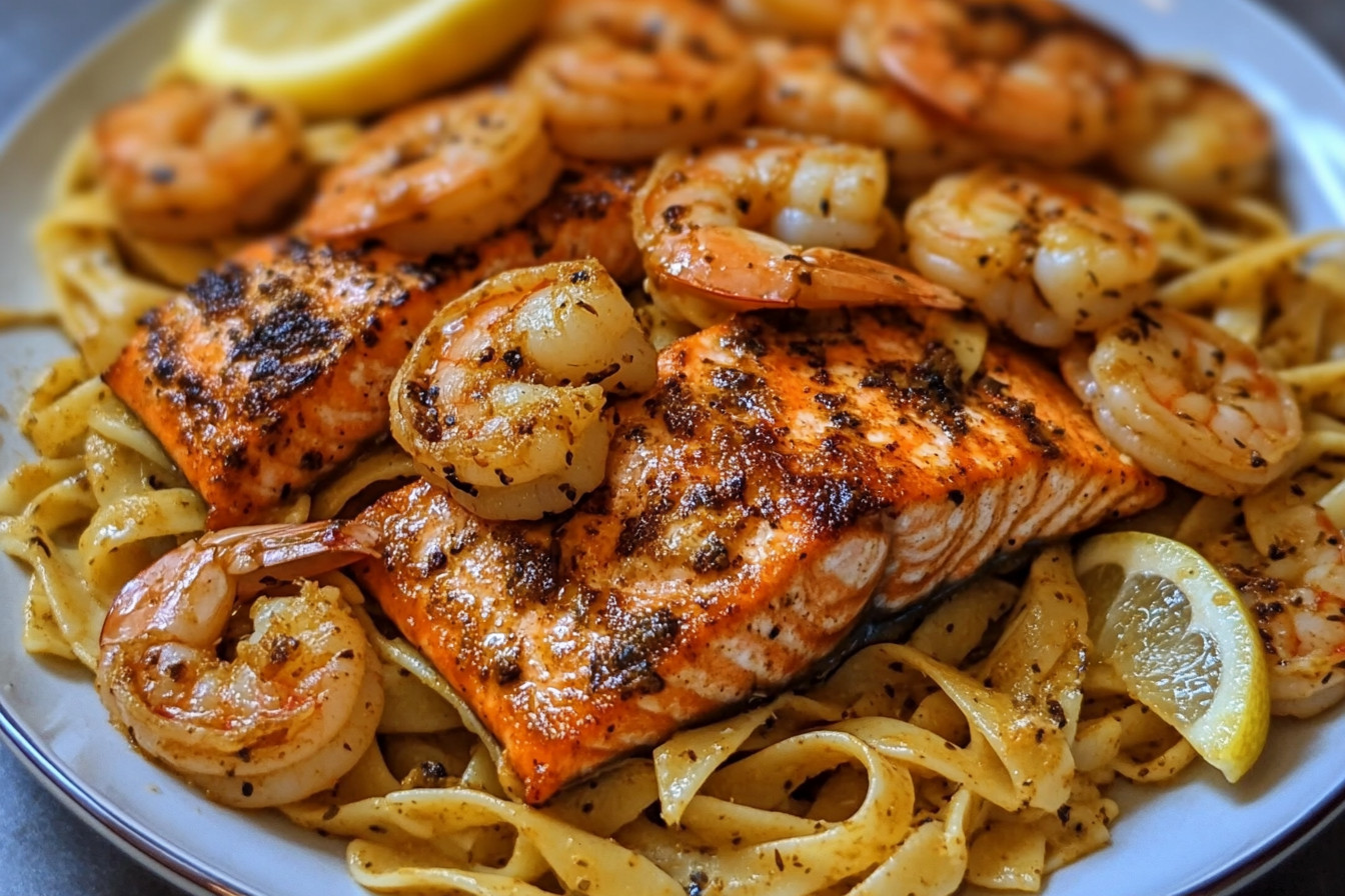 Cajun Salmon and Shrimp Pasta