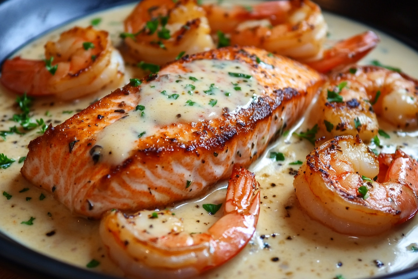 Cajun Shrimp and Salmon with Garlic Cream Sauce