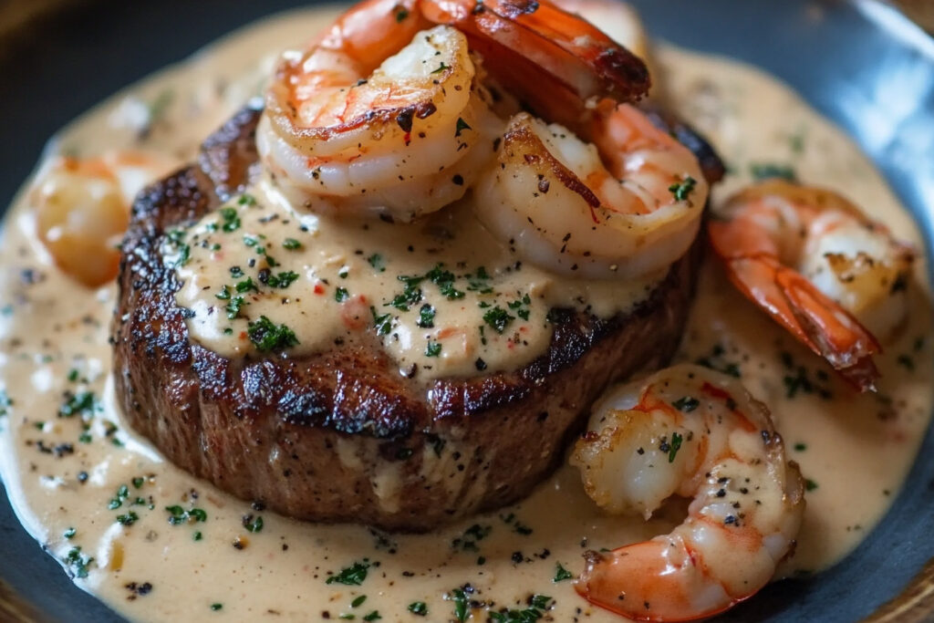 Filet Mignon with Shrimp and Lobster Cream Sauce