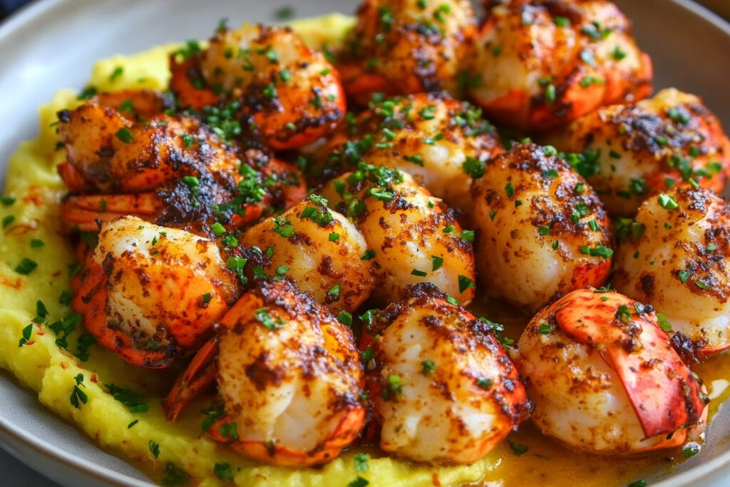 Garlic Butter Lobster Bites with Saffron Mash