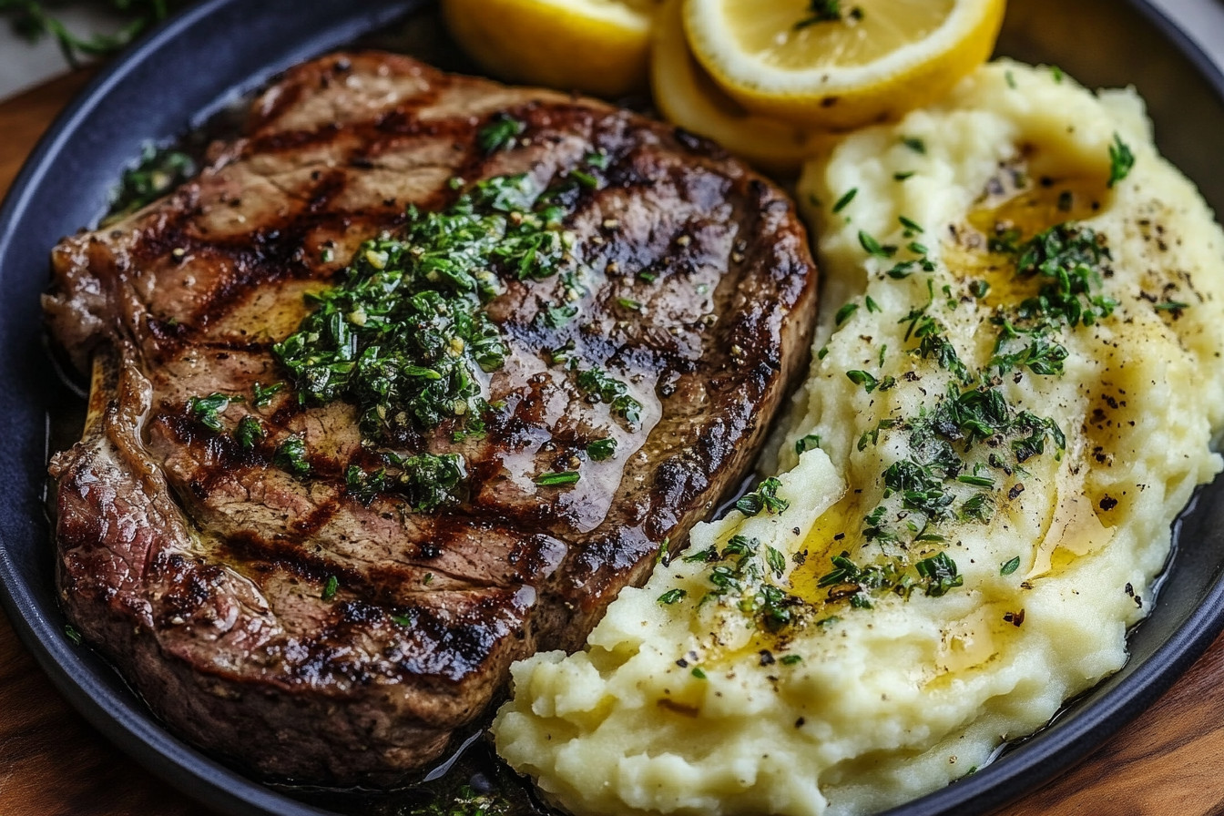 Lemon Herb Butter Steak with Fluffy Mashed Potatoes