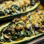 Spinach, Mushroom, and Ricotta Stuffed Zucchini Boats