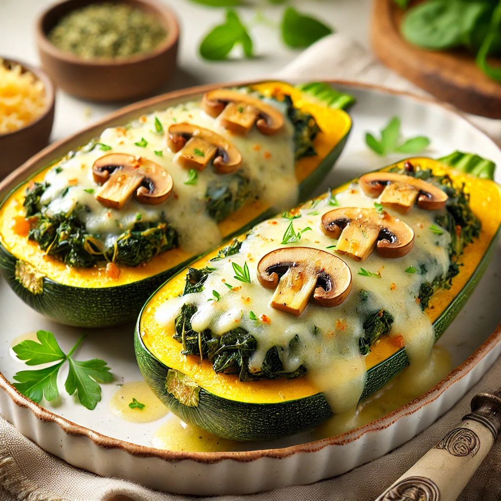 Spinach and Mushroom Stuffed Zucchini Boats