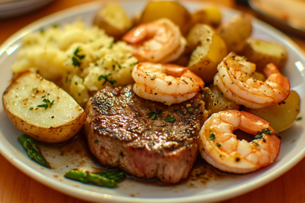 Garlic Butter Steak, Shrimp, and Potatoes