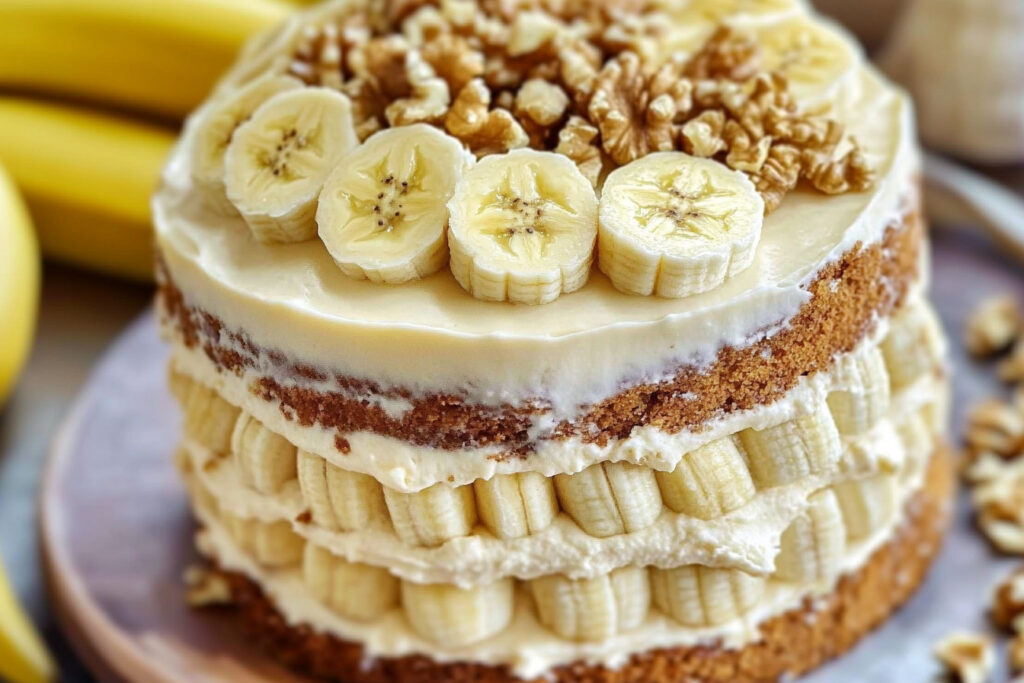 Heavenly Banana Walnut Cream Cake