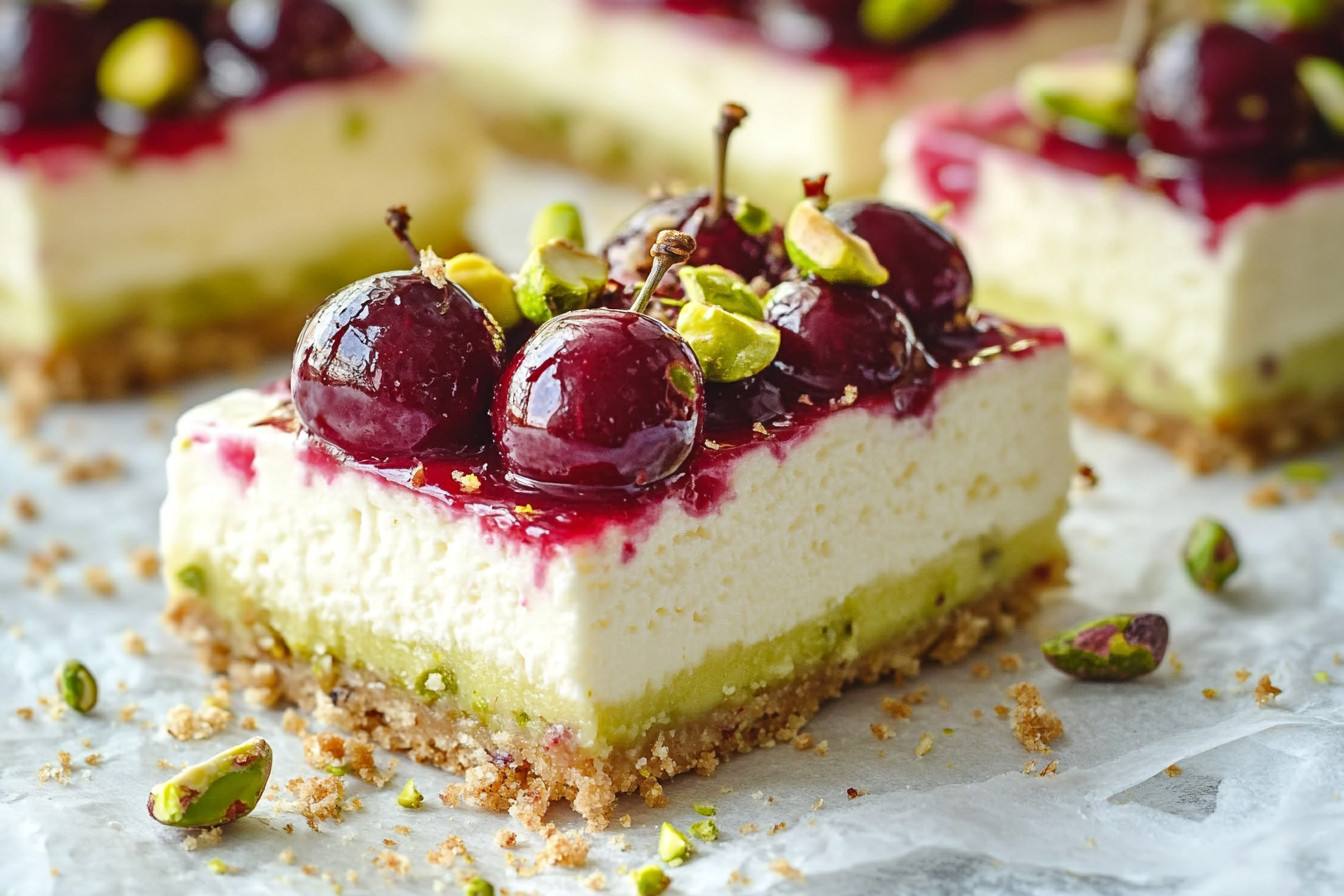 Lemon-Lime Cherry Pistachio Cheesecake Bars