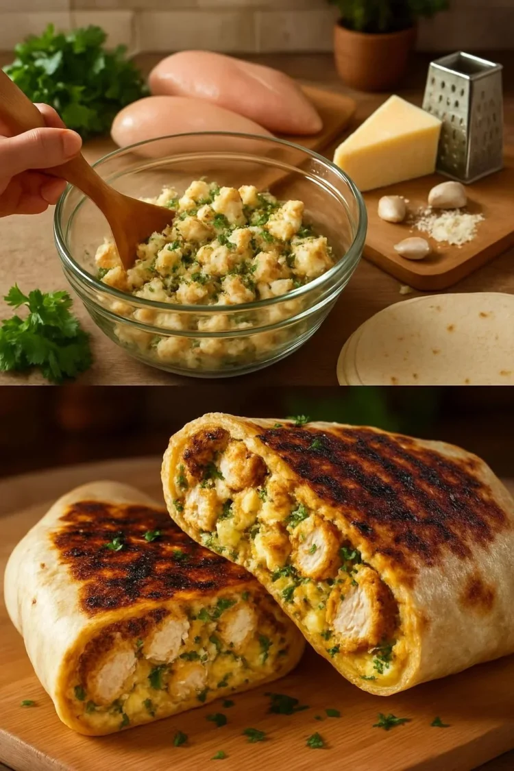 Crispy Parmesan Garlic Chicken Burritos